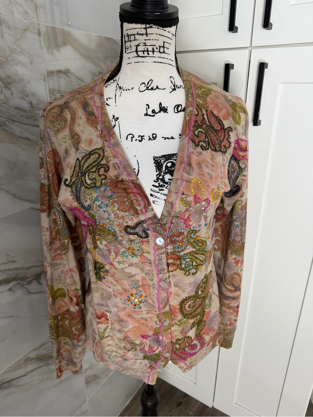 Soft Surroundings Cashmere Rhinestone Knit Cardigan Sweater Sz M